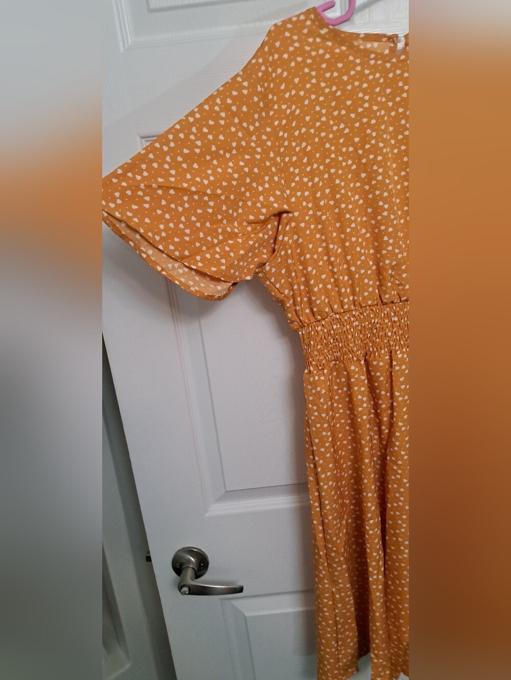 Mustard Yellow Heart Print Dress | Fits Women's Size 12 | Lightweight New - Picture 5 of 13